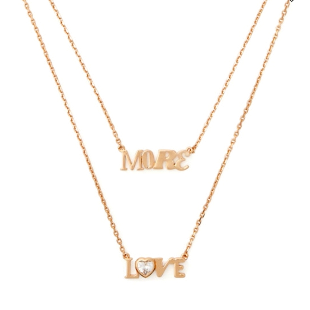 Kate Spade Spell it Out 'More Love' layered pendant necklace rose gold w/pouch